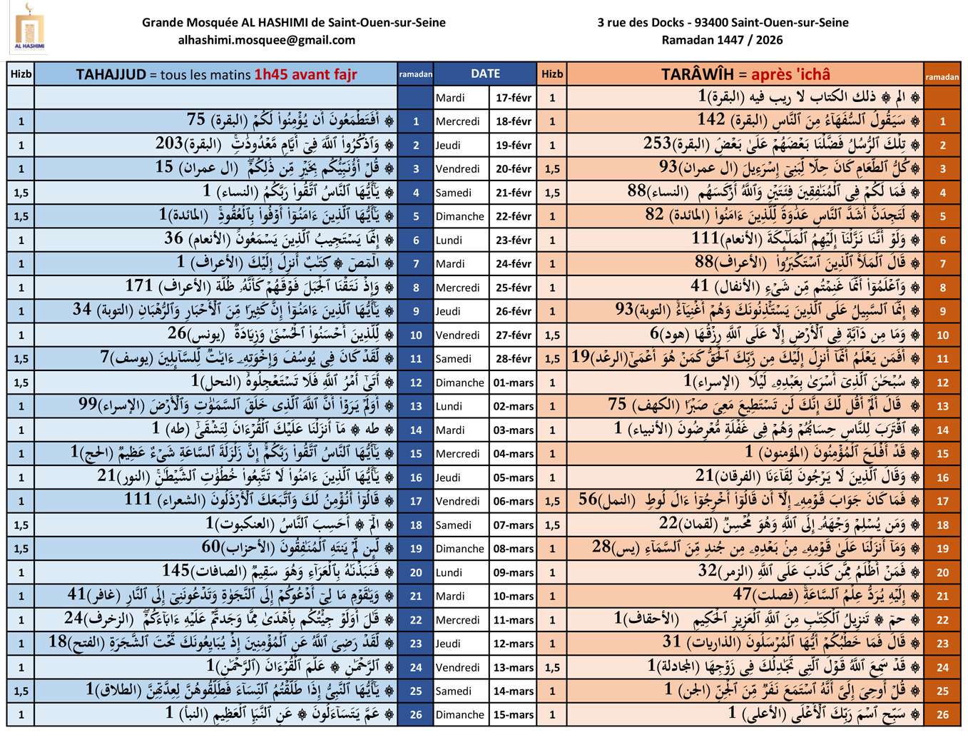 Lectures Coraniques Ramadan 2026